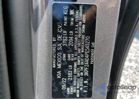 2023 Kia Forte Lx из США, поврежденный, VIN 3KPF24AD4PE543270